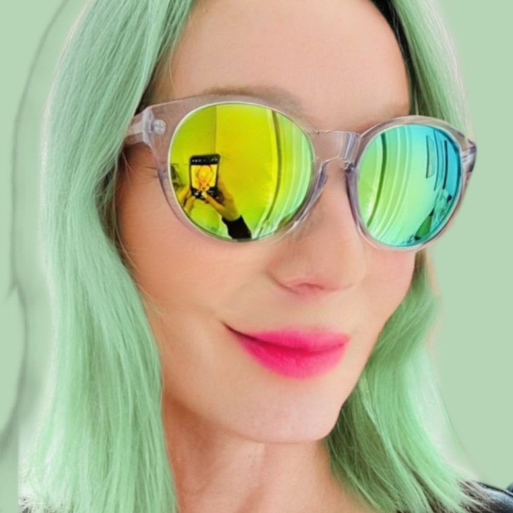 AQS Clear Frames Green Mirrored Sunglasses